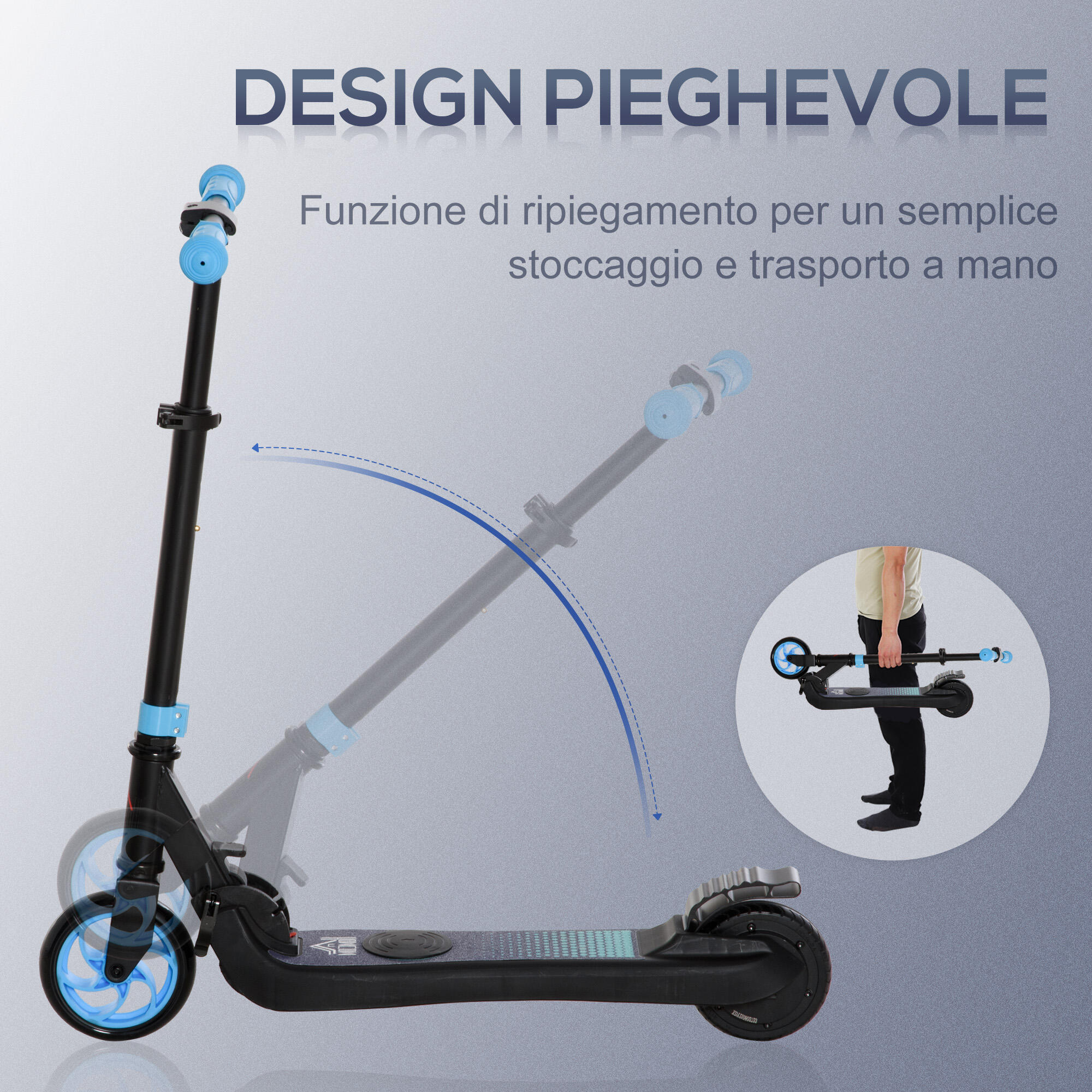 HOMCOM Monopattino Elettrico Pieghevole per Bambini 6+ Anni Nero e Azzurro 6/7