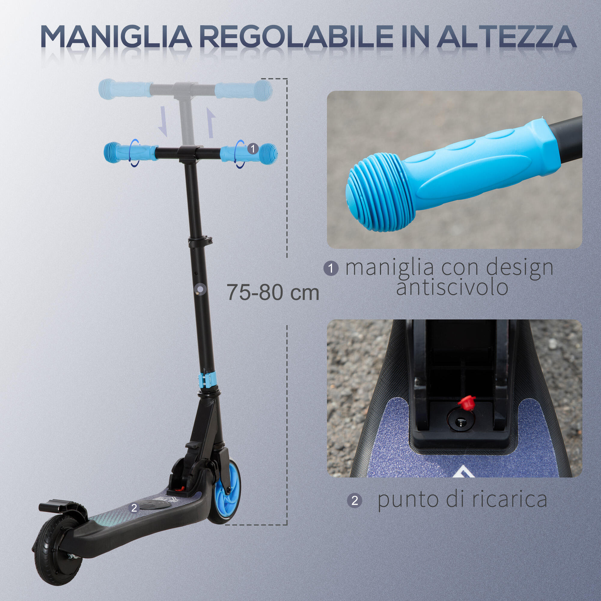 HOMCOM Monopattino Elettrico Pieghevole per Bambini 6+ Anni Nero e Azzurro 7/7