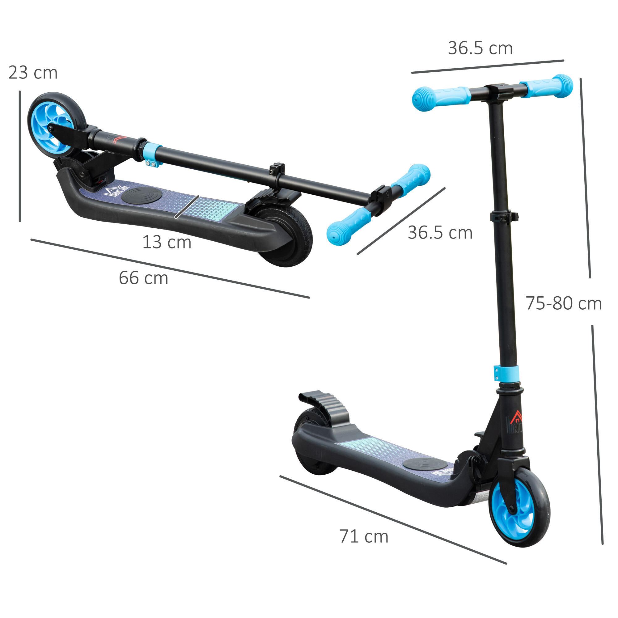 HOMCOM Monopattino Elettrico Pieghevole per Bambini 6+ Anni Nero e Azzurro 3/7