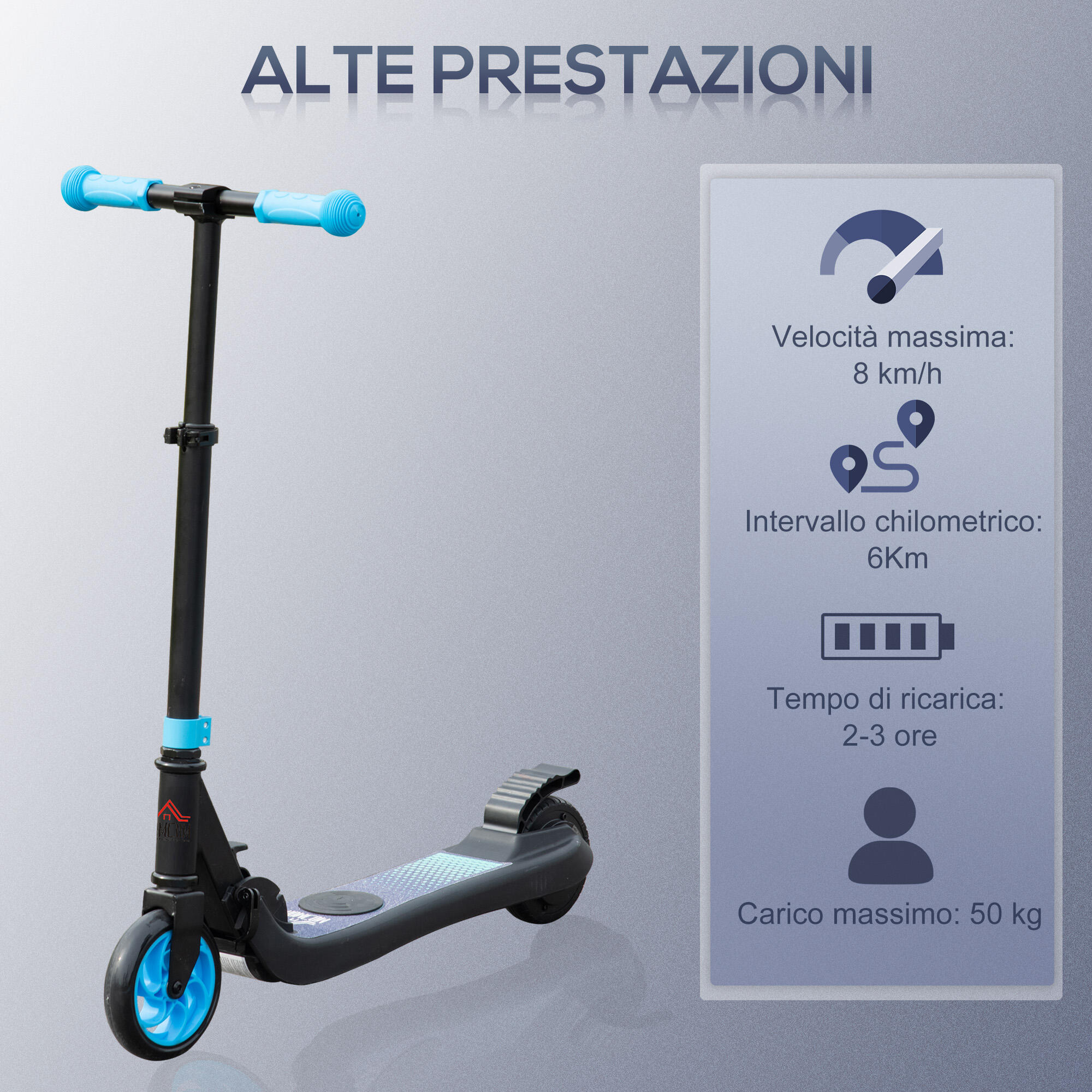 HOMCOM Monopattino Elettrico Pieghevole per Bambini 6+ Anni Nero e Azzurro 4/7
