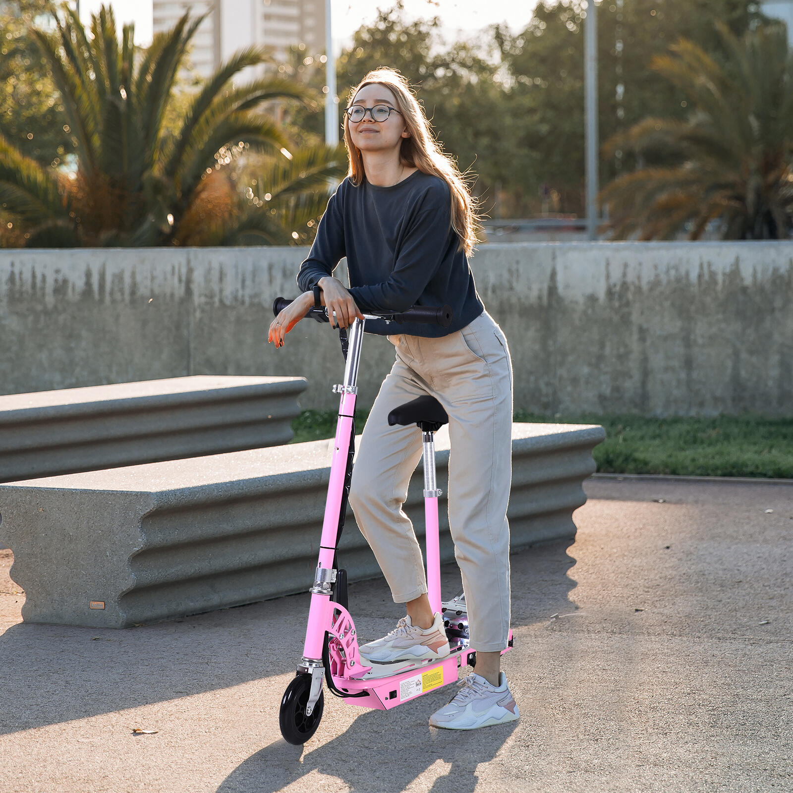 HOMCOM Monopattino Elettrico Bambino Monopattino con Sedile Rosa 2/7