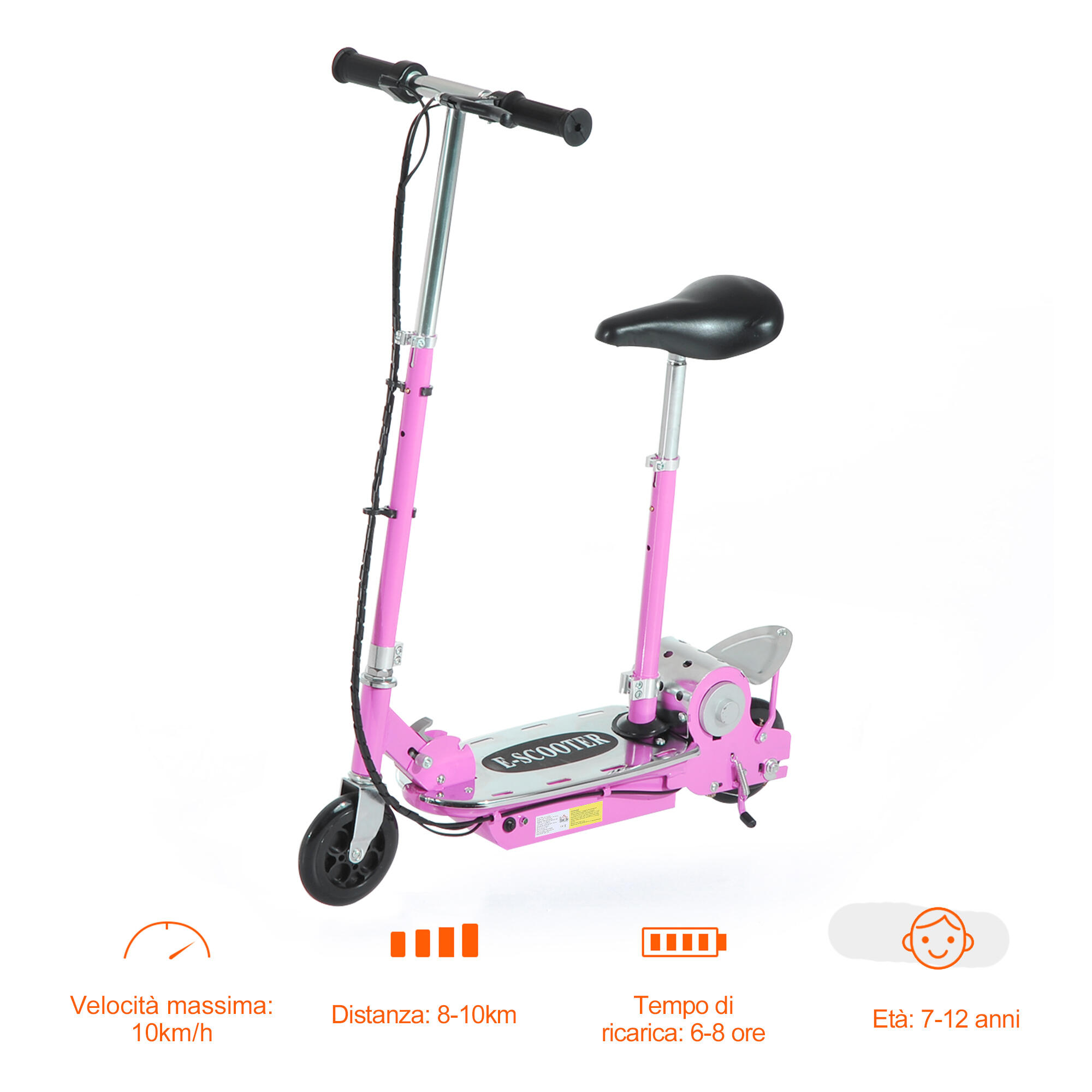 HOMCOM Monopattino Elettrico Bambino Monopattino con Sedile Rosa 5/7