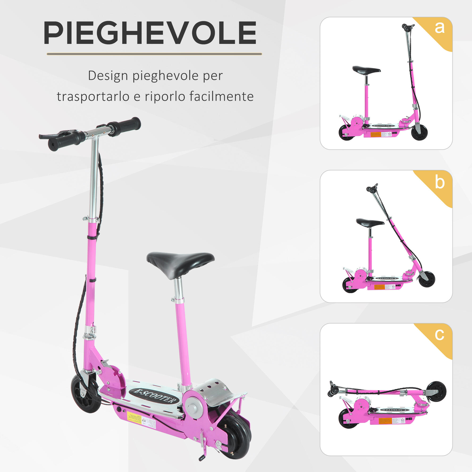 HOMCOM Monopattino Elettrico Bambino Monopattino con Sedile Rosa 6/7