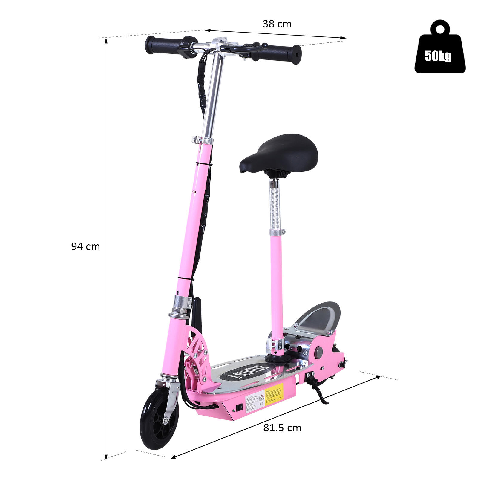 HOMCOM Monopattino Elettrico Bambino Monopattino con Sedile Rosa 3/7