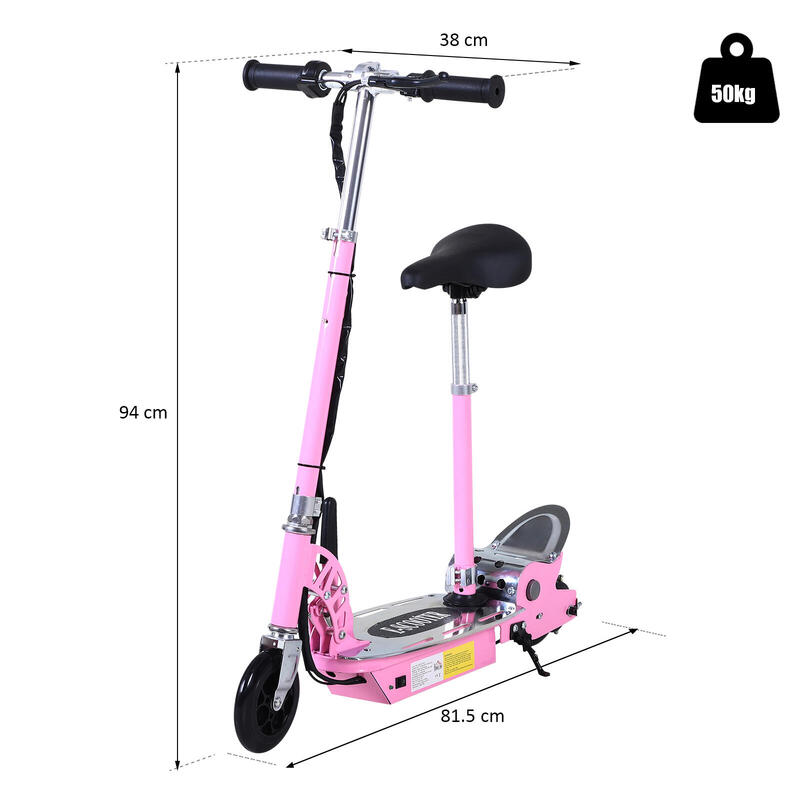 HOMCOM Trotineta Electrica  pentru Copii cu Scaun,  Roz