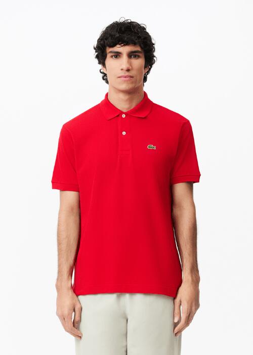 Tricou polo Lacoste clasic roșu pentru bărbați din piqué