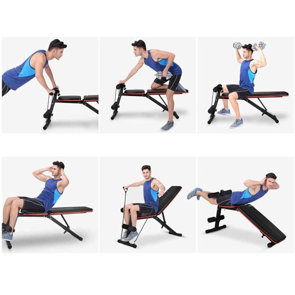 Unisex Sport Verstelbare Trainingsbank inklapbaar met expander X-sport zwart 2/7