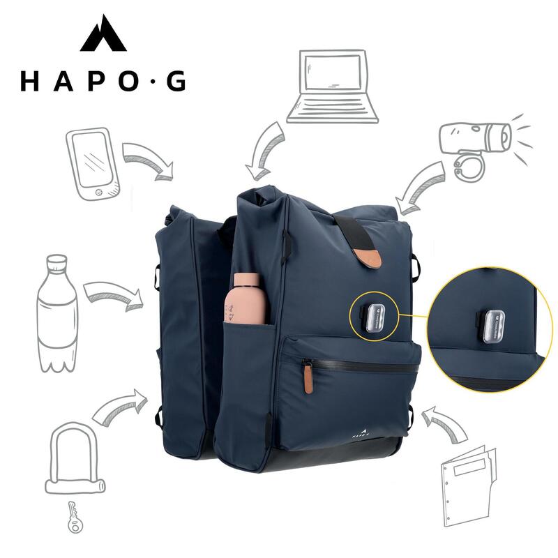 Sacoche double vélo porte-bagage étanche 50L, 2x25L BLEU HAPO-G