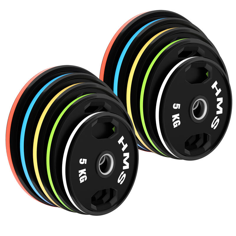 Zestaw talerzy olimpijskich ogumowanych TOG 2 x 5 - 25 Kg (150 Kg) HMS