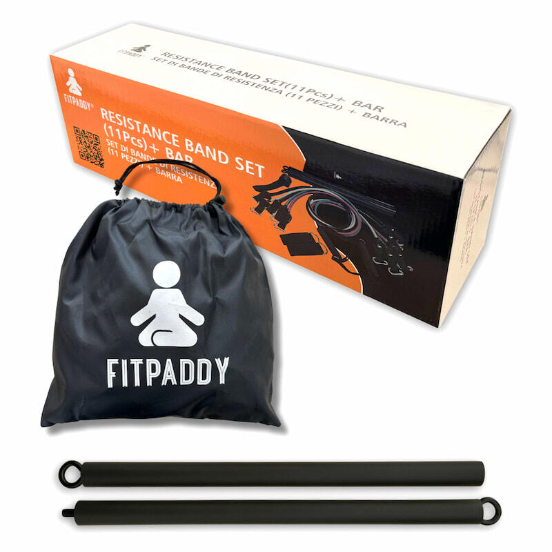 Kit allenamento 46 kg con 5 fasce elastiche, barra, manopole, ancoraggio porta 3/3