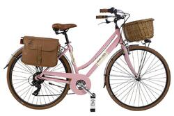 Vélo de ville Dolce Vita by Canellini femme avec sacoches et panier - Rose