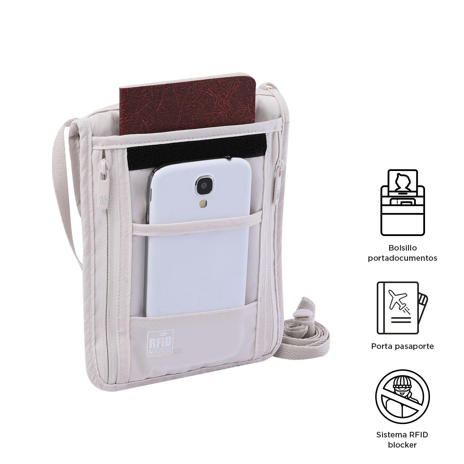 Totto Porta pasaporte Hang White Sand Poliéster 14 x 19.5 x 0.5 cm 3/4