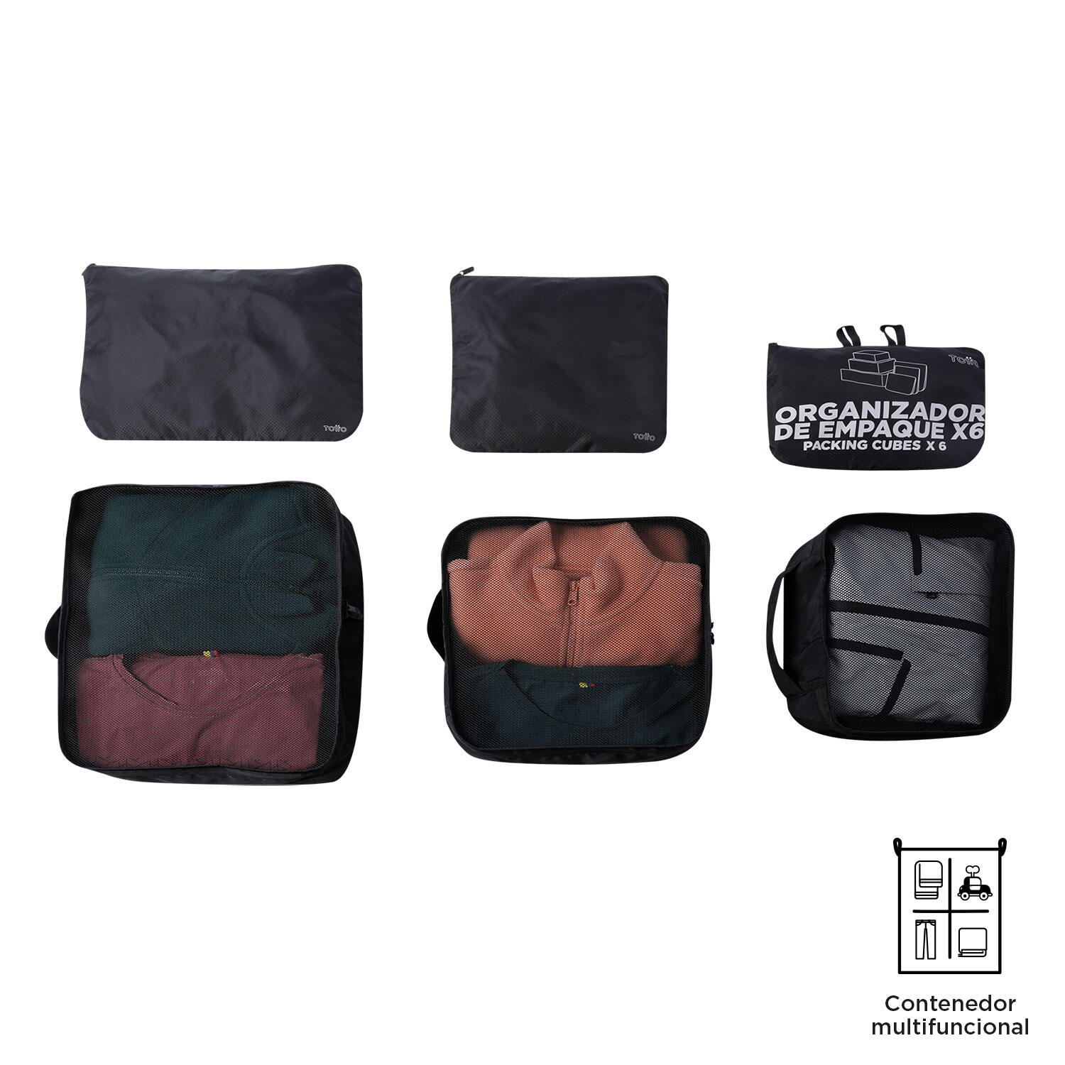 Totto Organizador equipaje Packing Cube X6 Negro Poliéster 29.5 x 40 x 7 cm 2/3