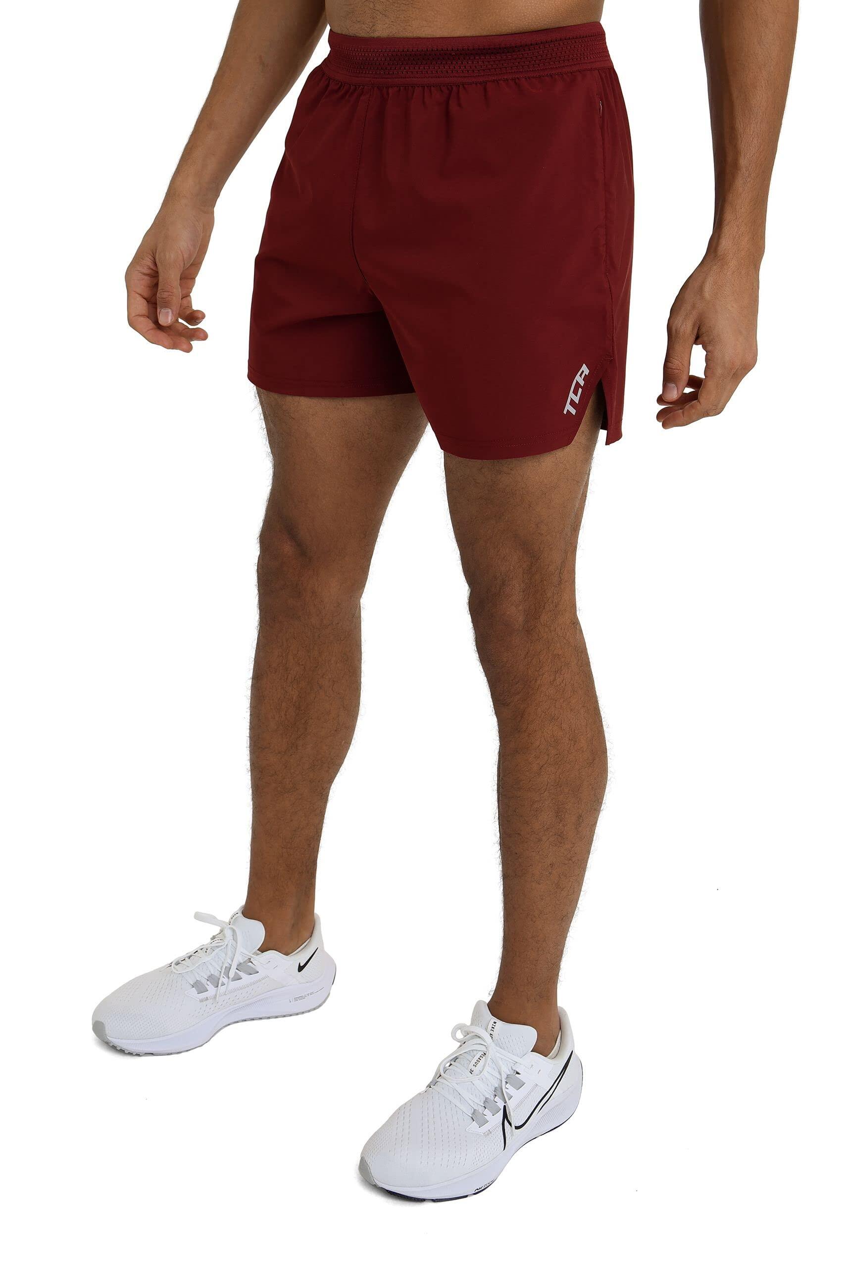 TCA Men's Flyweight Running Shorts with Zipped Pockets - Maroon