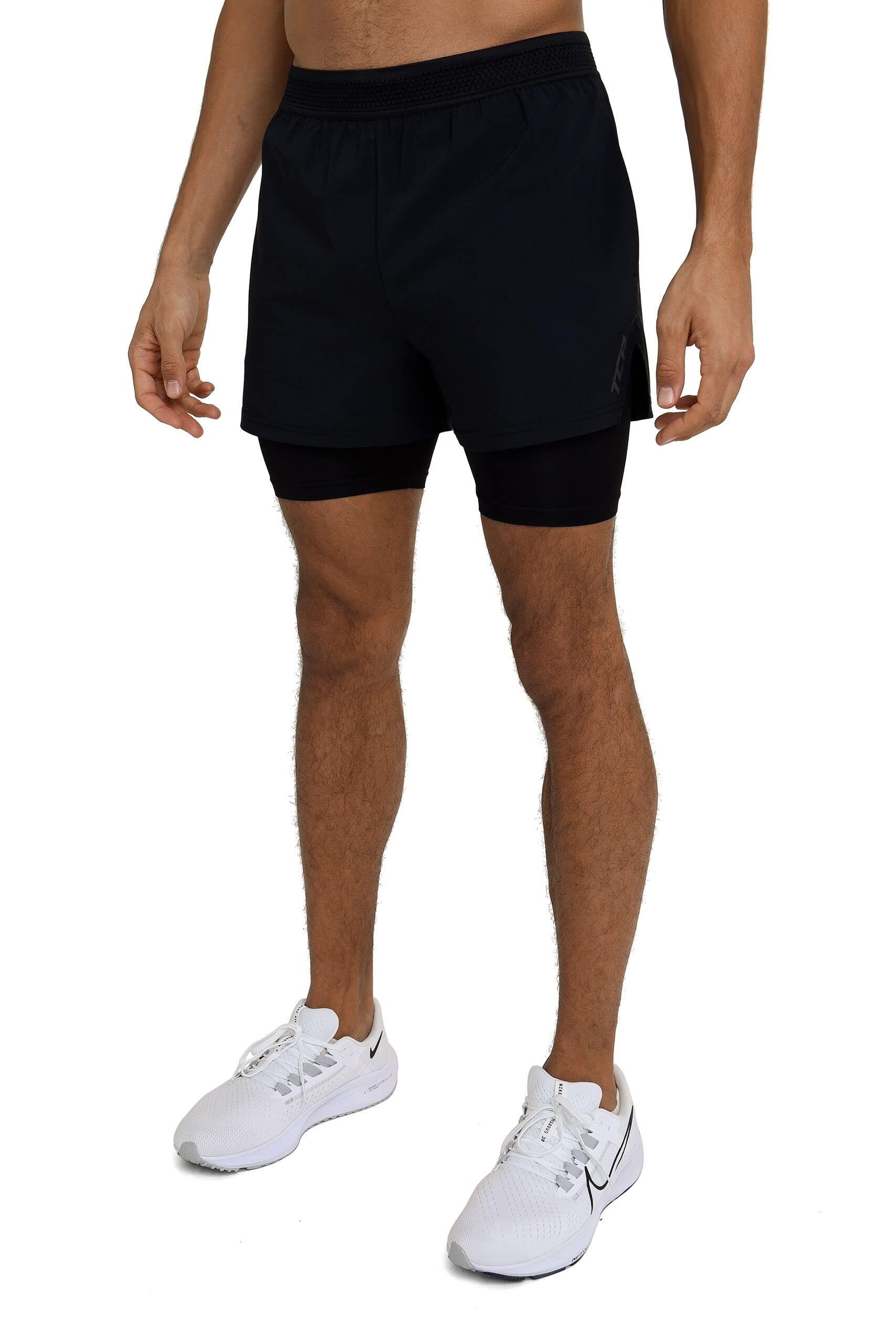 TCA Men's Lightweight 2-in-1 Running Shorts - Black Stealth