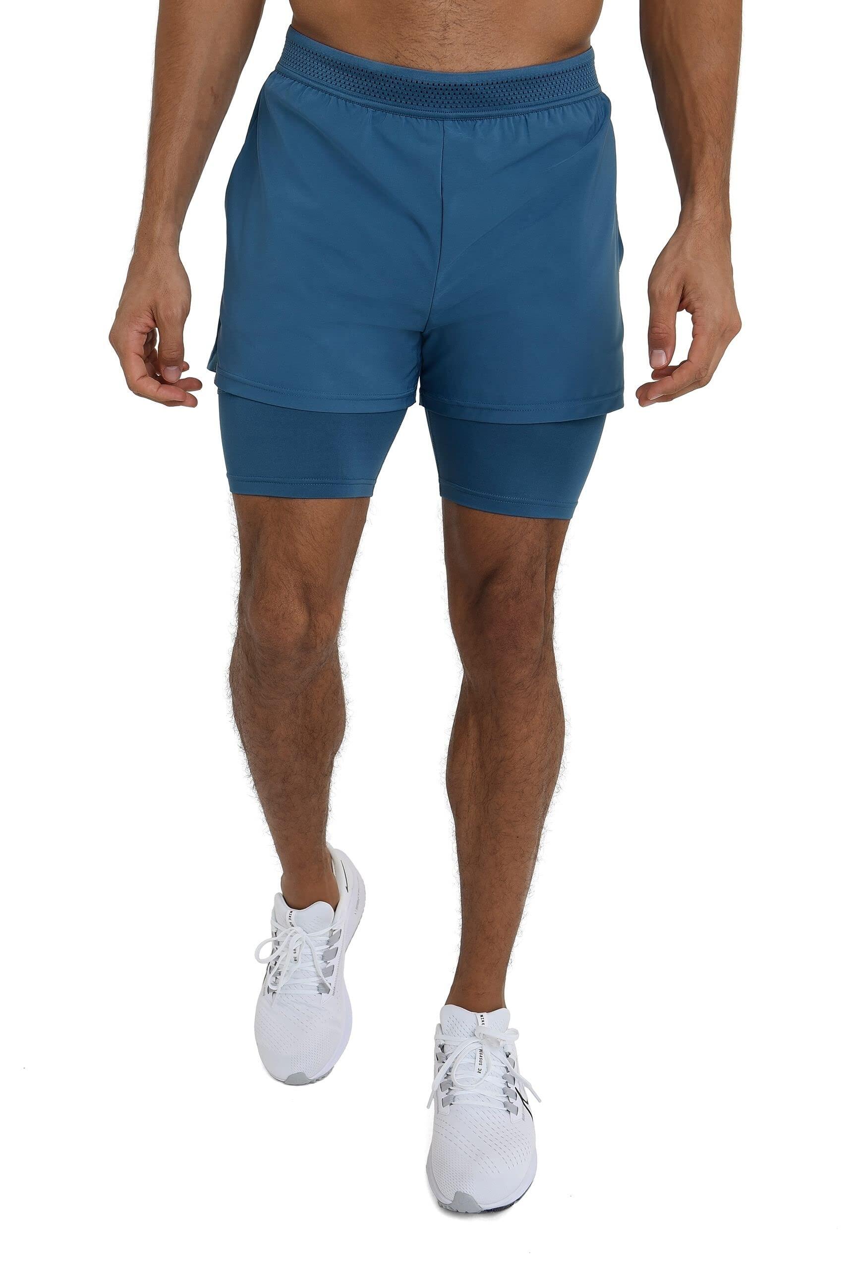 TCA Men's Lightweight 2-in-1 Running Shorts - Iron Blue