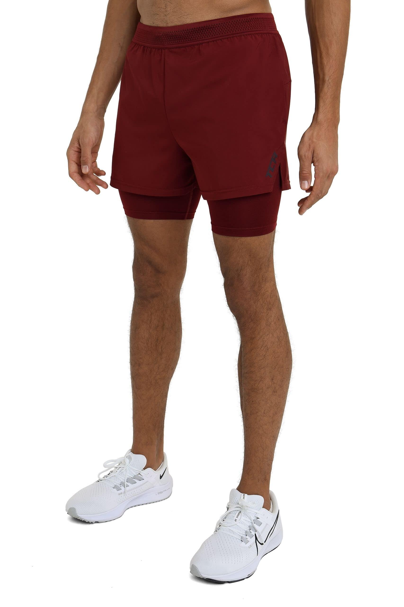 TCA Men's Lightweight 2-in-1 Running Shorts - Maroon