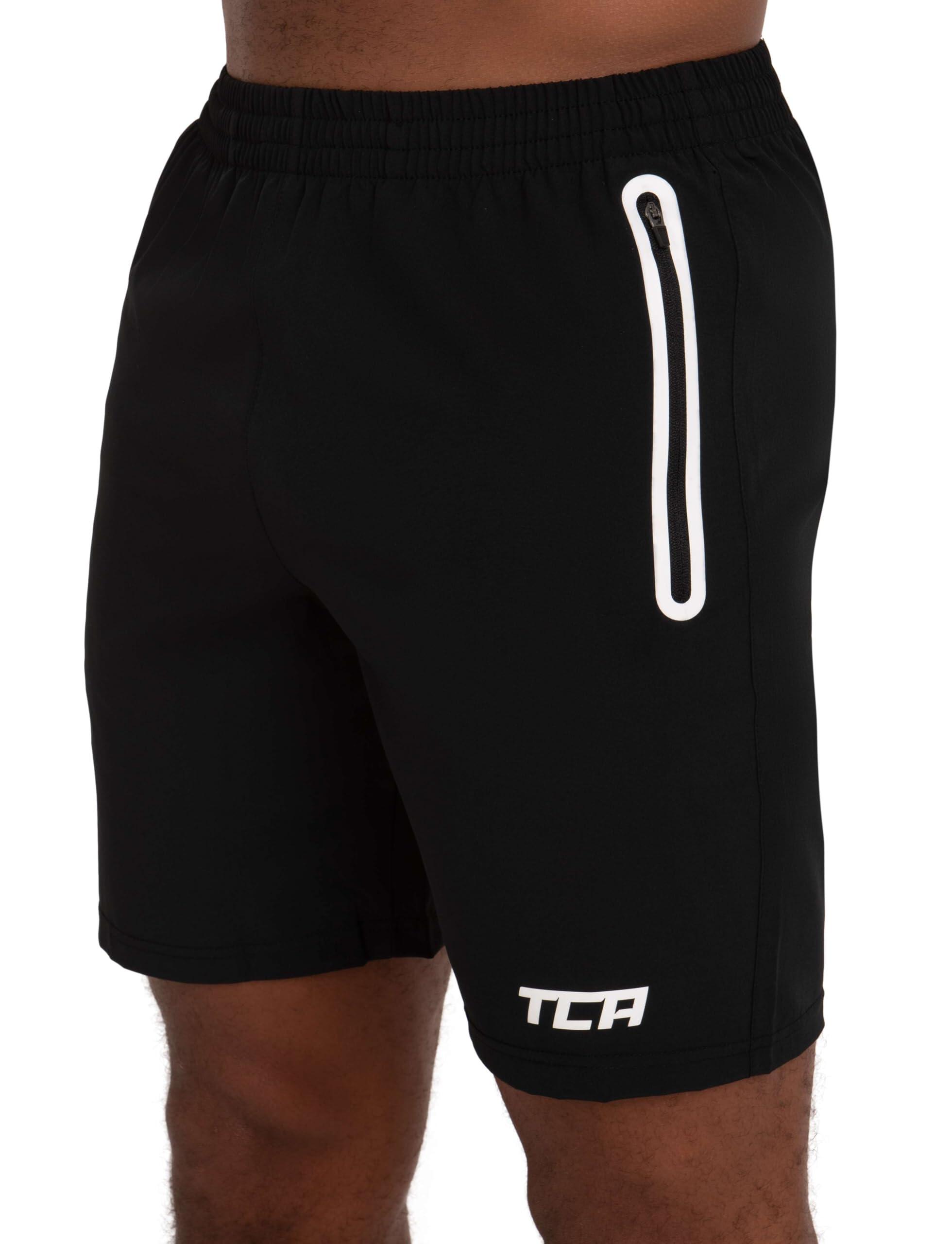 TCA Men's Elite Tech Lightweight Running Shorts with Zip Pockets - Black/White