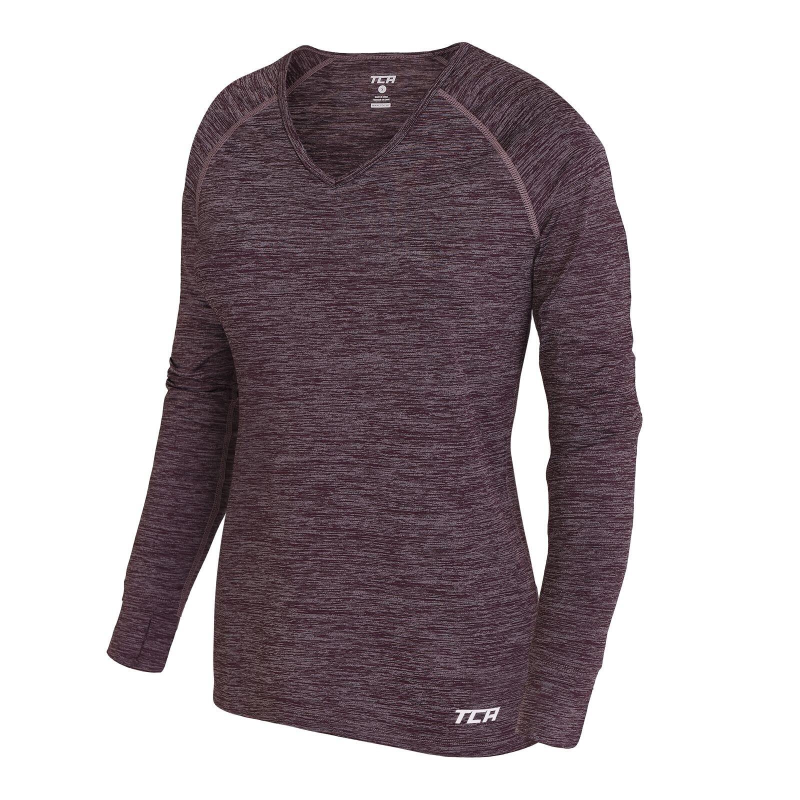 TCA Women’s Elle Long Sleeve V Neck Top - Plum Perfect