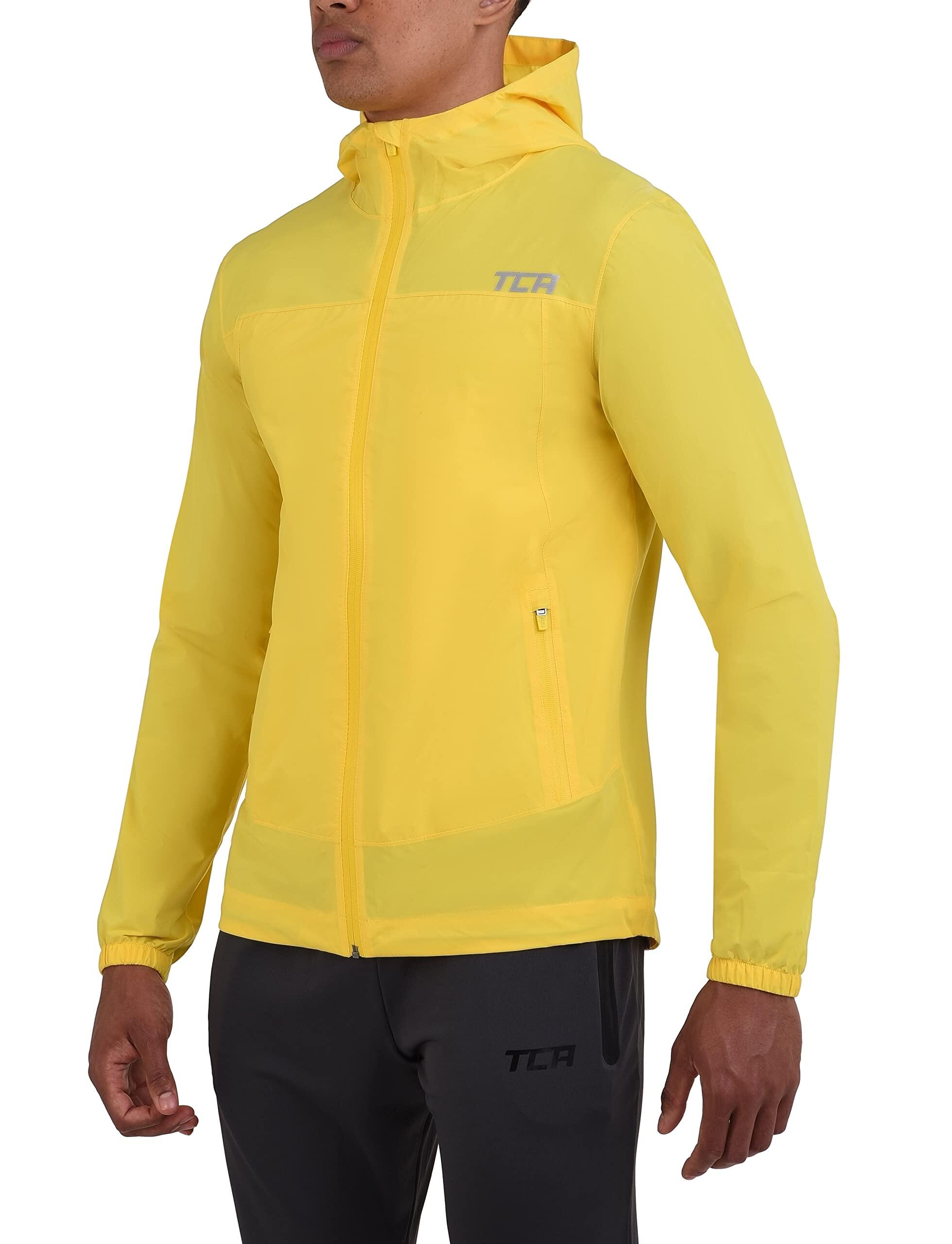 TCA Men's AirLite Rain Jacket with Zip Pockets - Vibrant Yellow