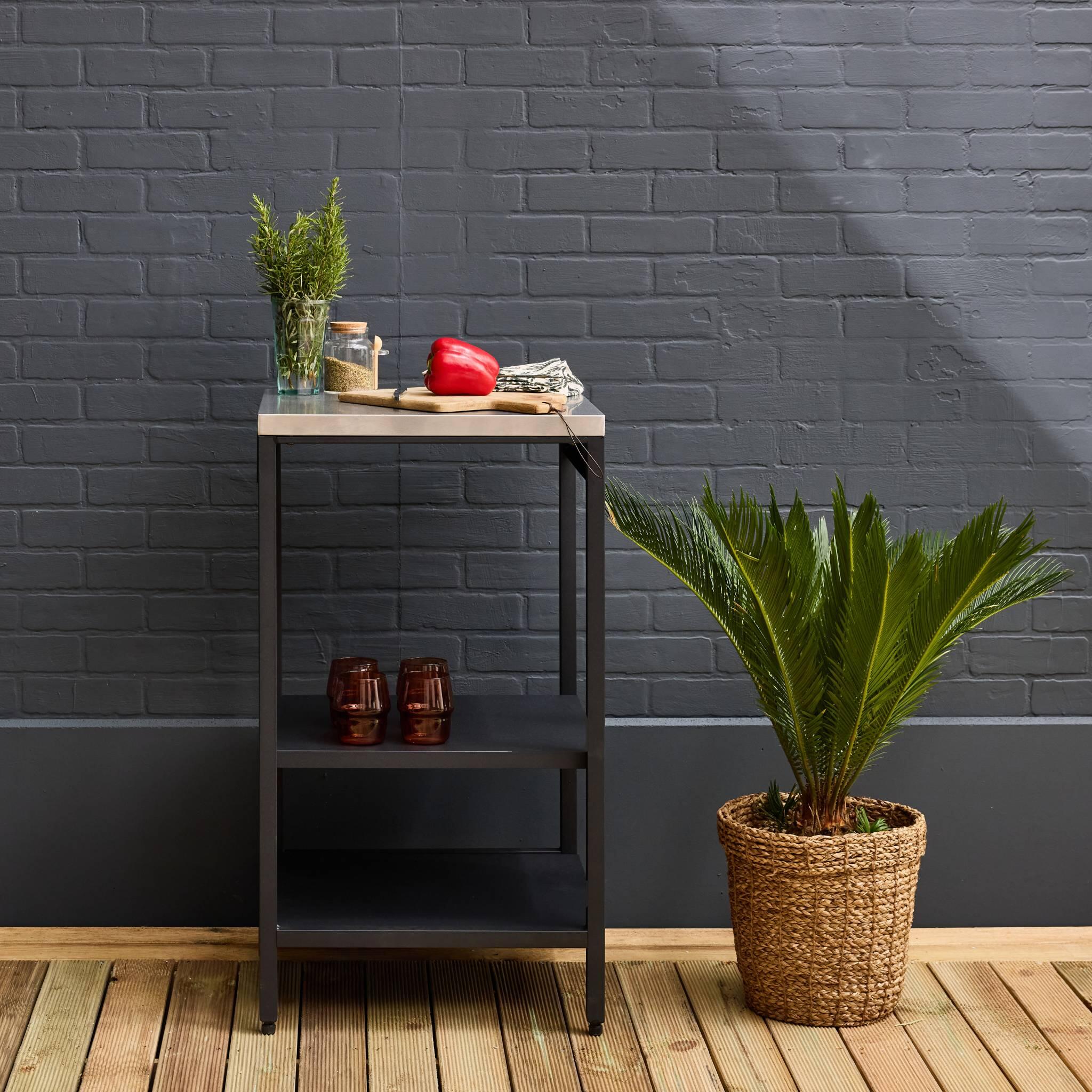 Cozinha externa de aço com 2 prateleiras, 49cm, Preto 2/5