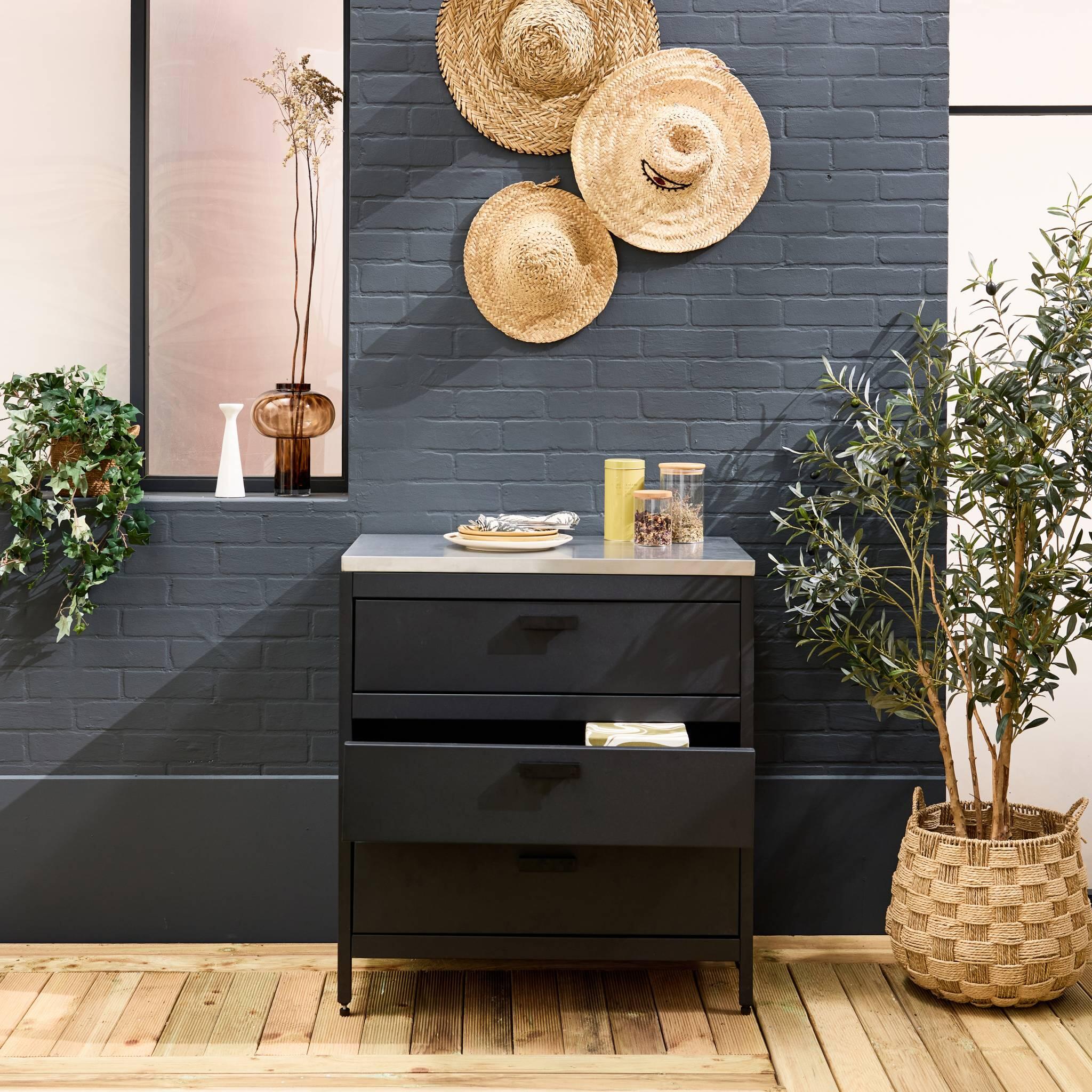 Cozinha externa em aço com 3 gavetas, 80cm, Preto 3/5