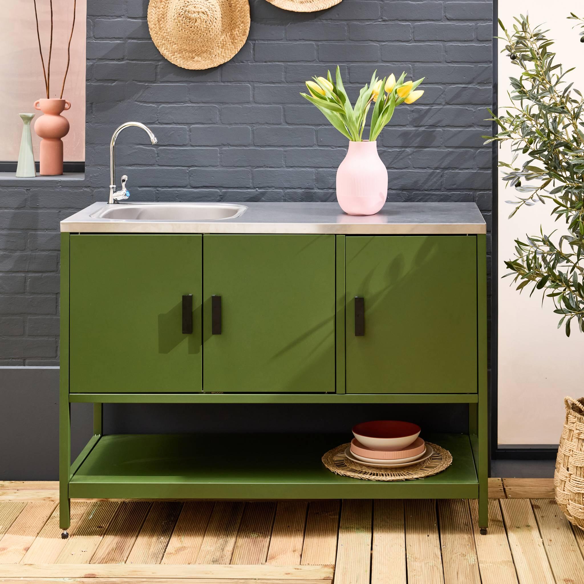 Cozinha externa em aço com pia, 120cm, Verde 2/5
