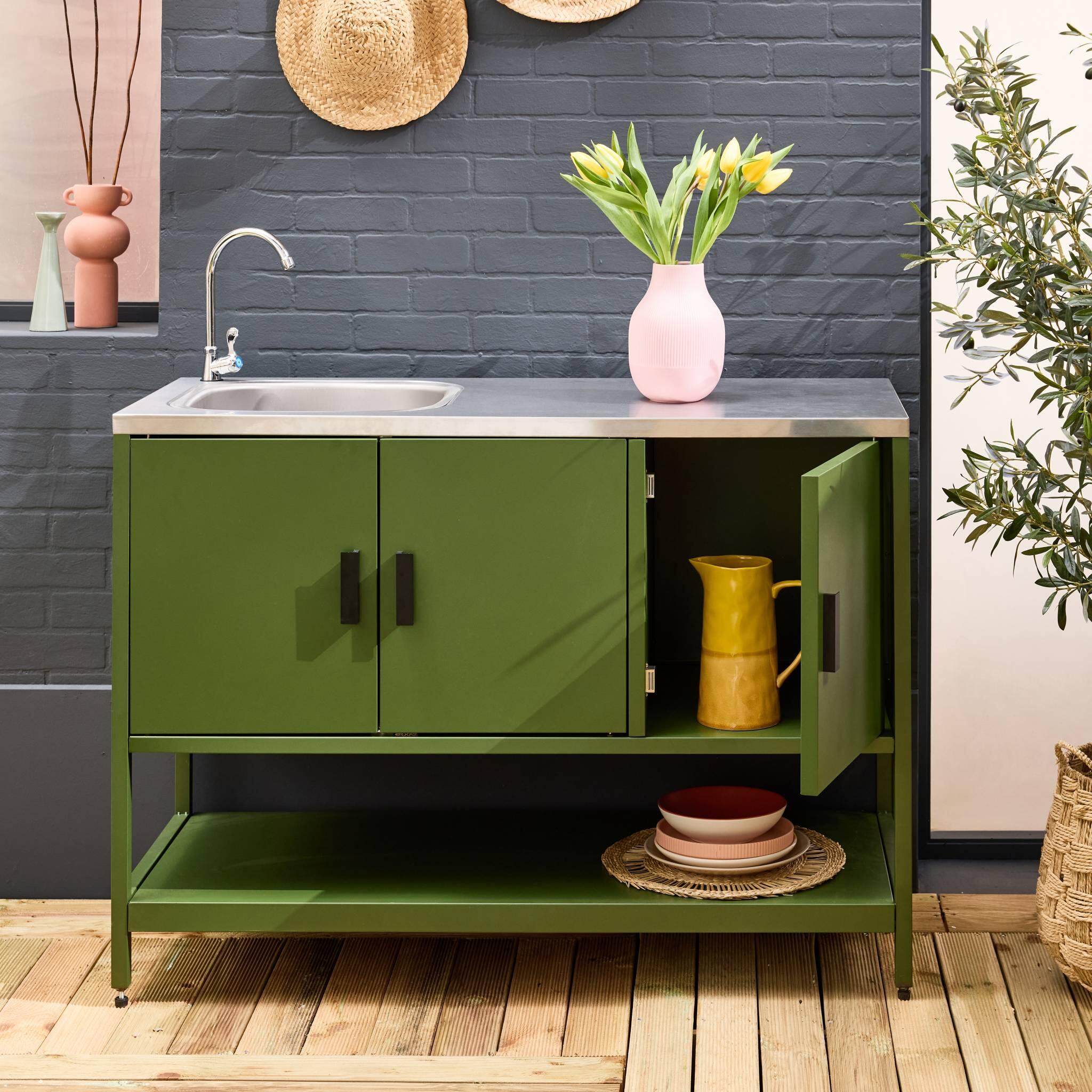 Cozinha externa em aço com pia, 120cm, Verde 3/5