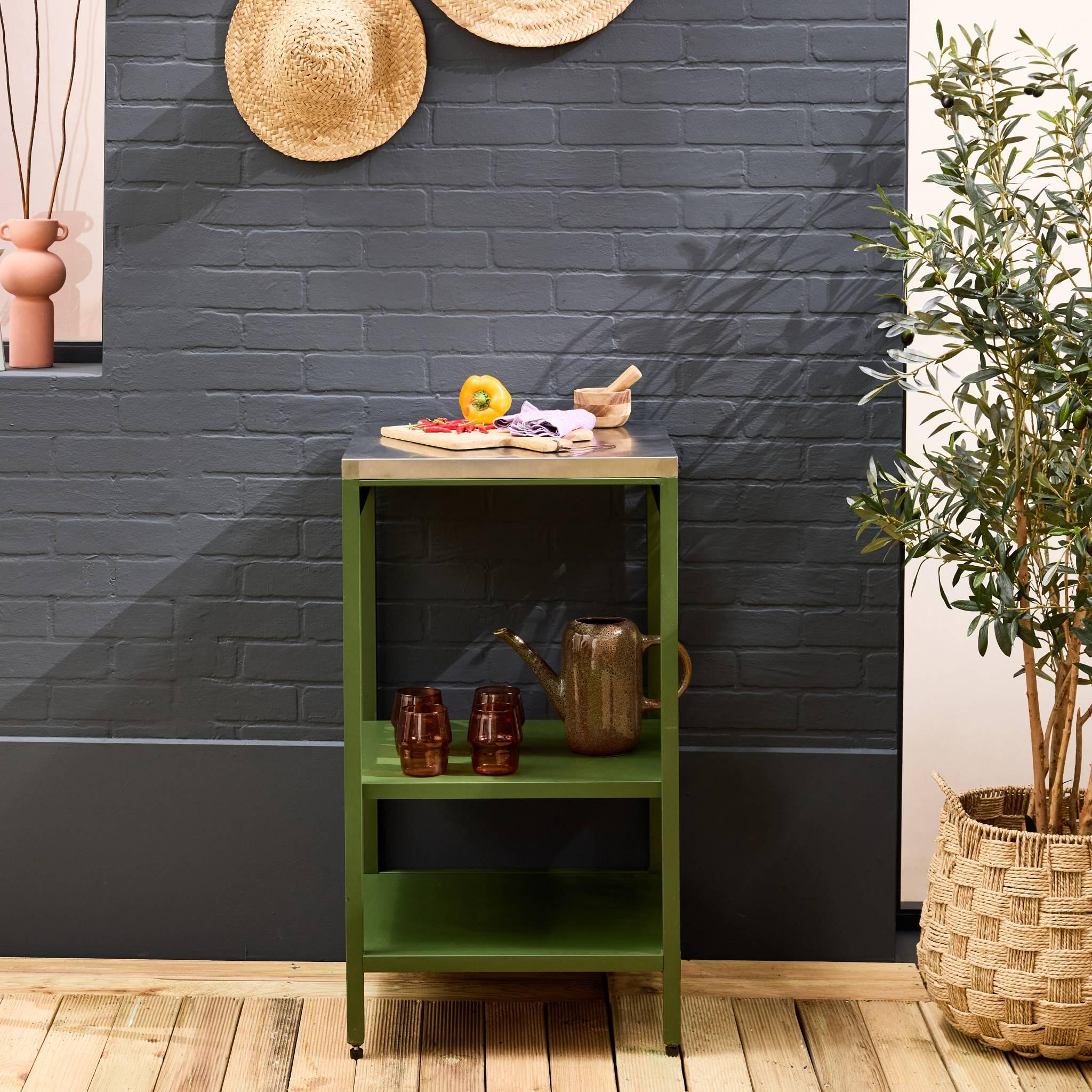 Cozinha externa de aço com 2 prateleiras, 49cm, Verde 3/5