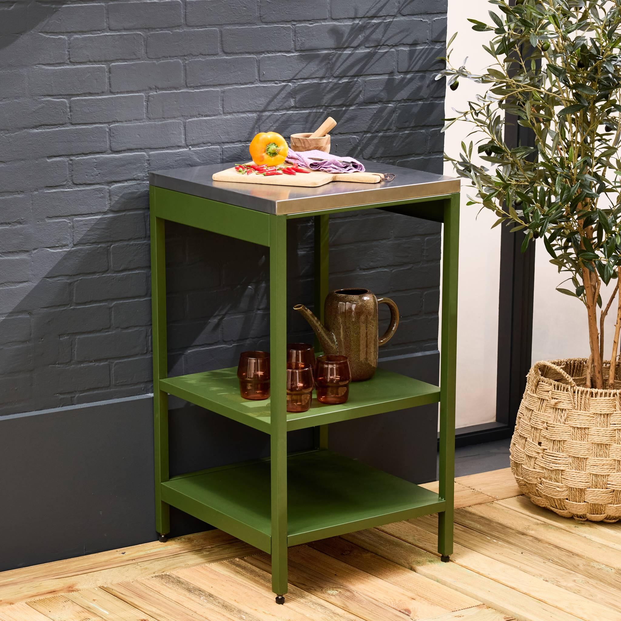 Cozinha externa de aço com 2 prateleiras, 49cm, Verde 2/5