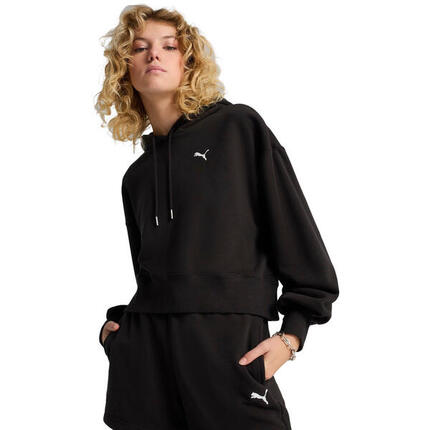 Kap Puma Wardrobe Ess Relaxed Cropped Hoodie Tr, Zwart, Dames