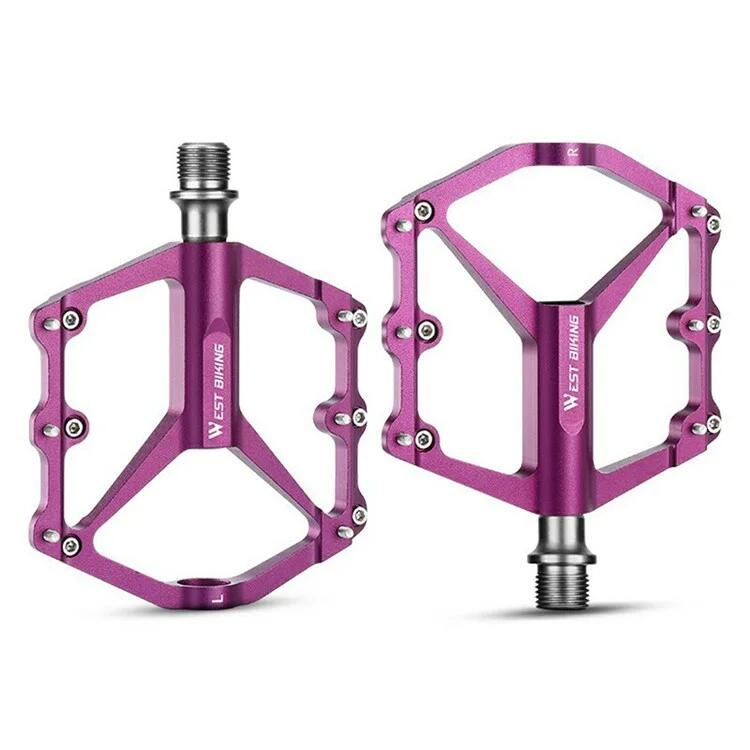WEST BIKING Pedali per bicicletta in lega di alluminio leggero a 3 cuscinetti - Viola