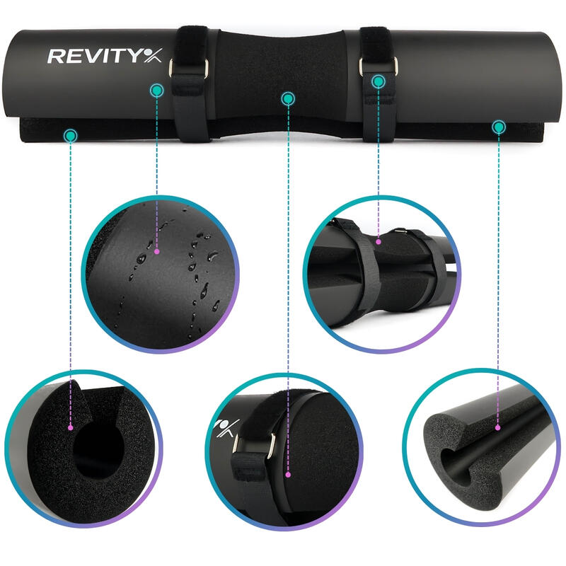 Manșon Squat Pad pentru bară cu curele pentru genuflexiuni și hip thrust Revity