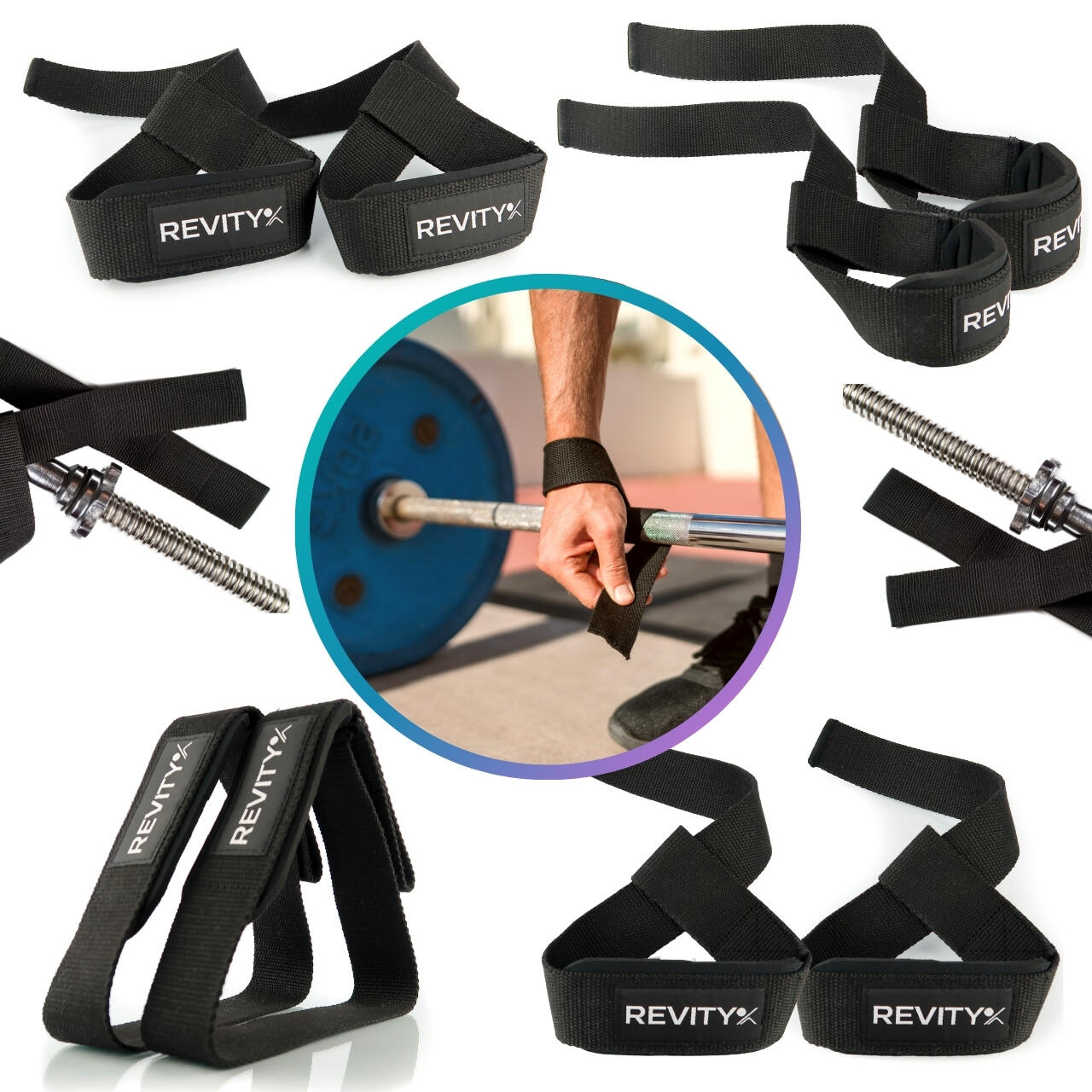 Sangles de tirage musculation pour deadlift/barre, améliorent la prise x2 Revity 6/7
