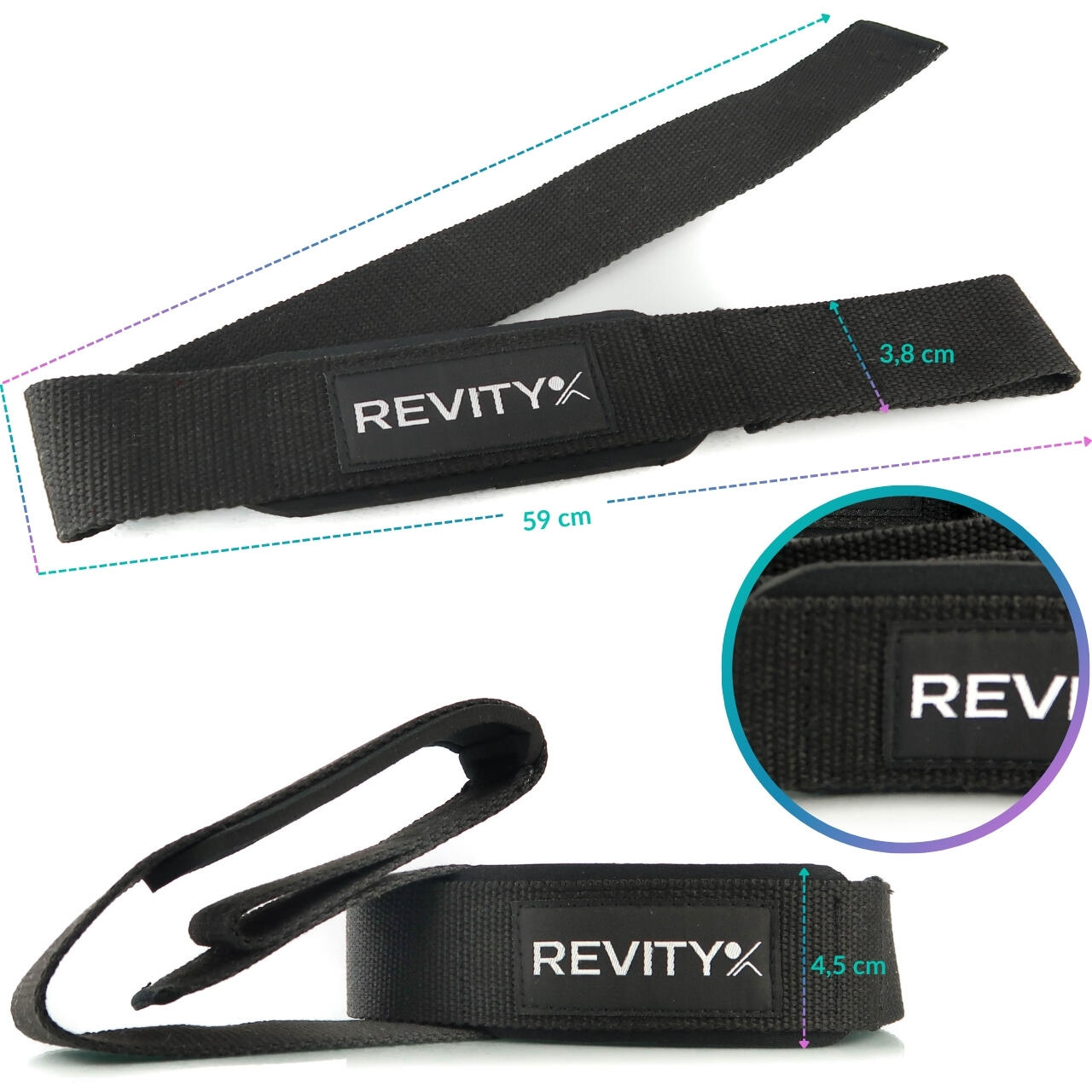 Sangles de tirage musculation pour deadlift/barre, améliorent la prise x2 Revity 2/7
