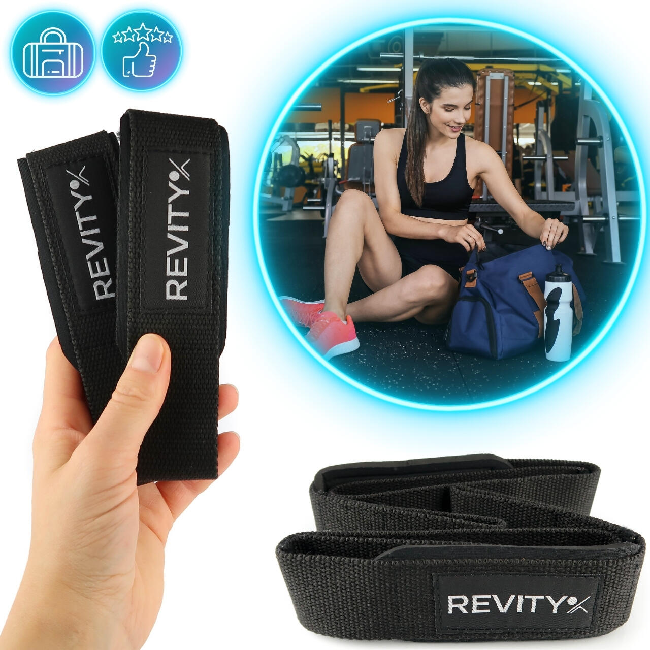 Sangles de tirage musculation pour deadlift/barre, améliorent la prise x2 Revity 4/7