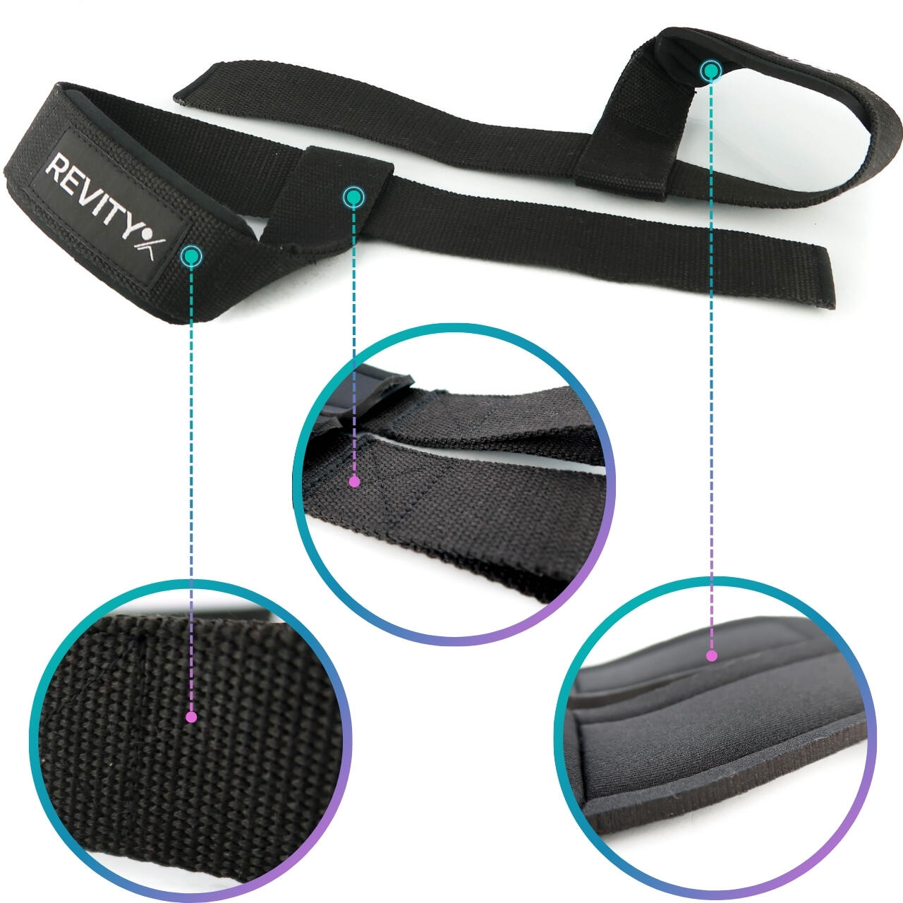 Sangles de tirage musculation pour deadlift/barre, améliorent la prise x2 Revity 3/7