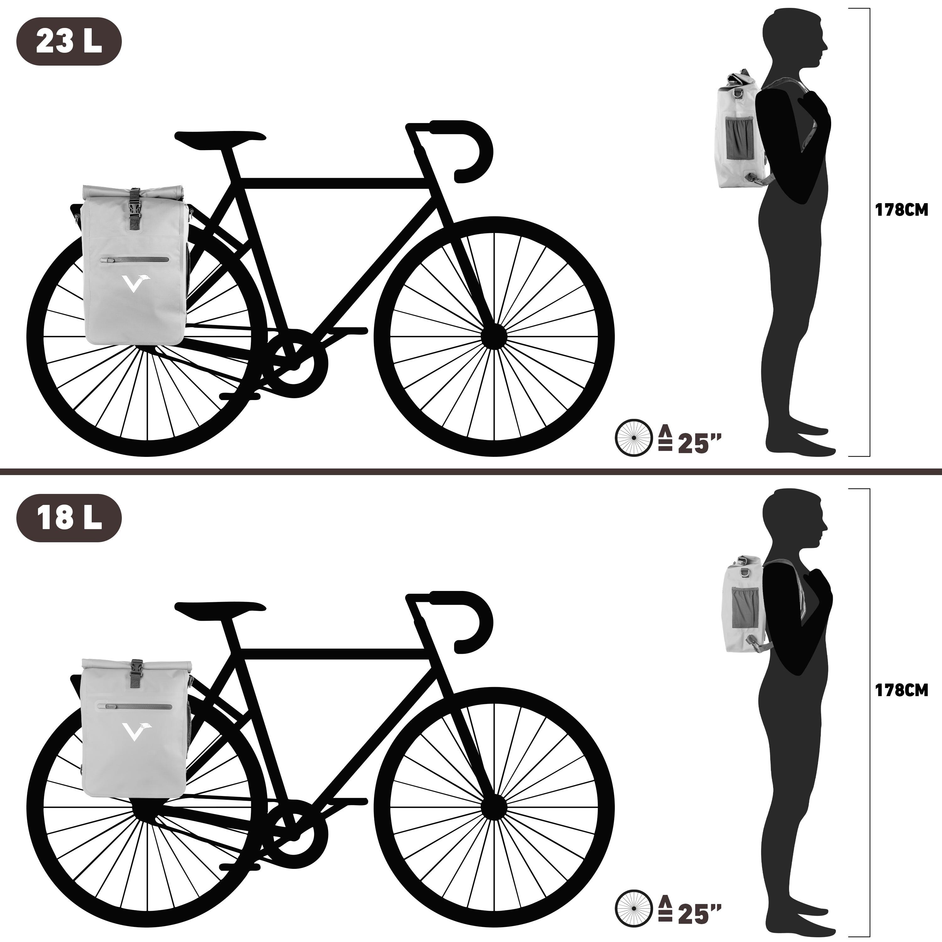 Fahrradtasche Wasserdichte 3in1 Gepäckträgertasche & Rucksack 23L - ValkOne 7/8