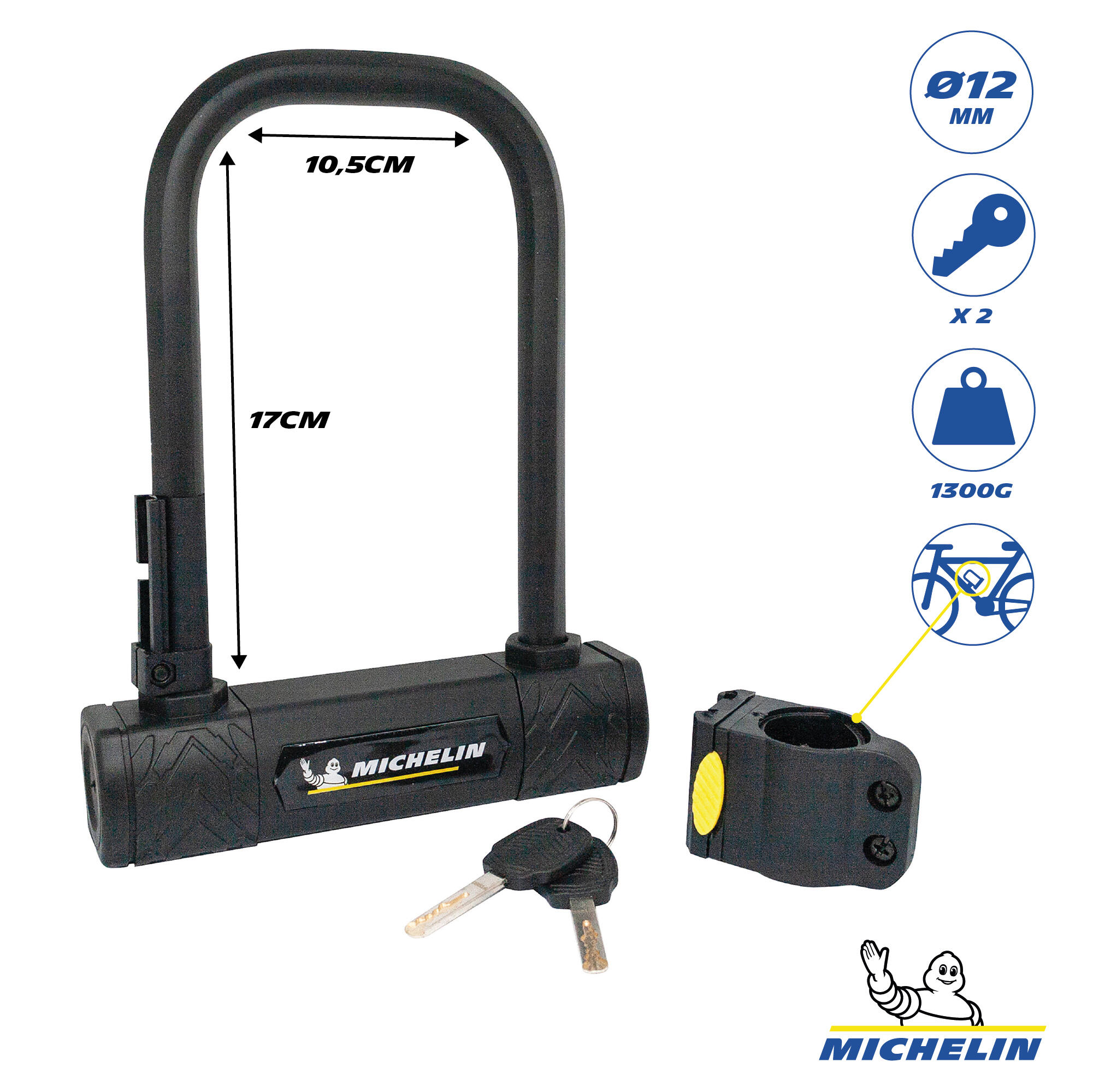 Lucchetto a U con chiave MICHELIN con supporto per telaio 2/5