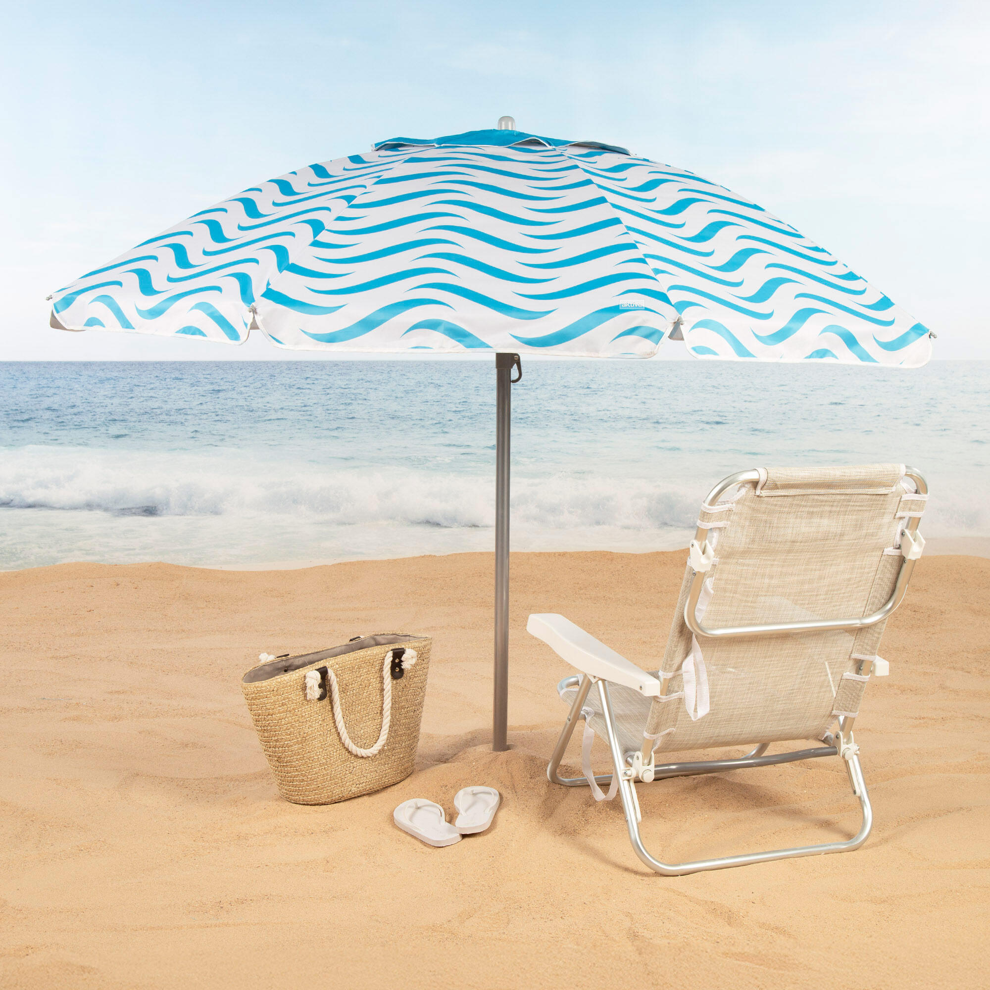 Parasol de plage coupe-vent 8 baleines 200 cm vagues plage 2/7