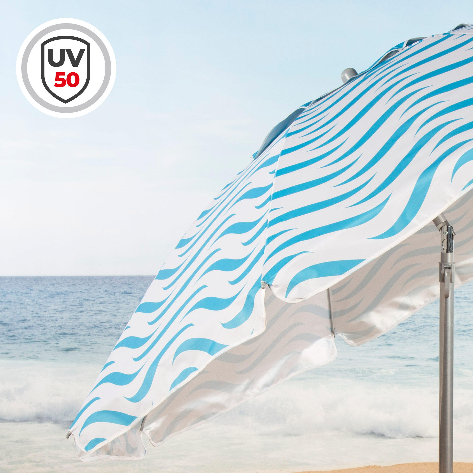 Parasol de plage coupe-vent 8 baleines 200 cm vagues plage 3/7