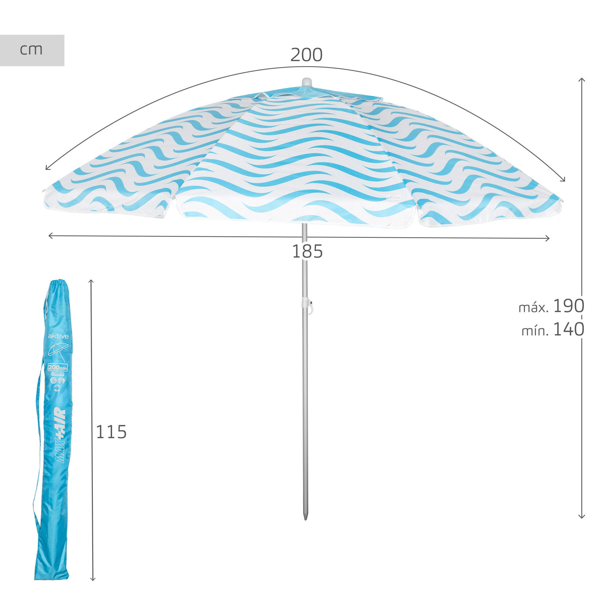 Parasol de plage coupe-vent 8 baleines 200 cm vagues plage 4/7
