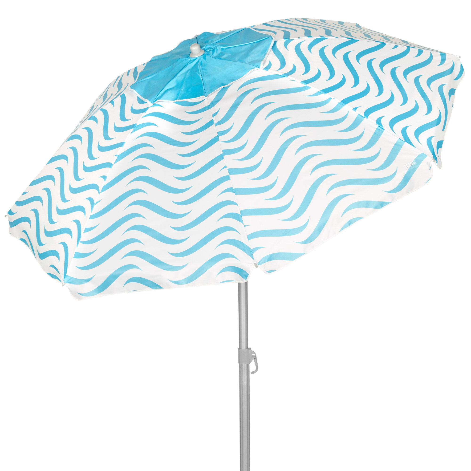 Aktive - Parasol De Plage Coupe-vent 8 Baleines 220 Cm Vagues Plage - Parasol - Bleu - Taille Unique - Decathlon