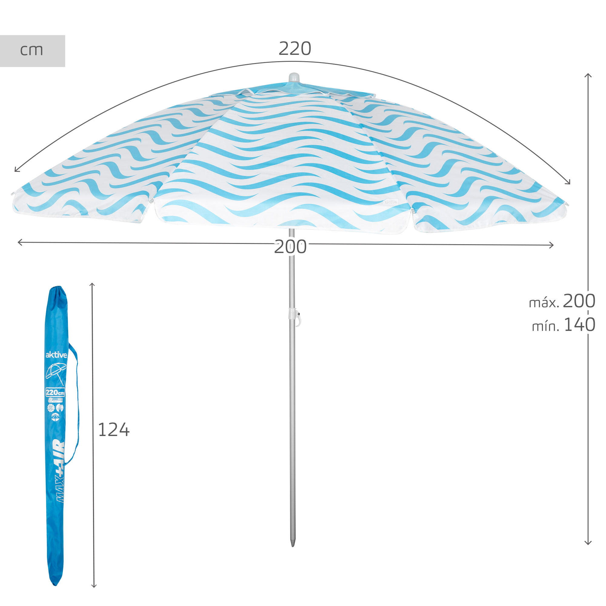 Aktive Guarda-sol de praia à prova de vento de 8 nervuras ondas de 220 cm praia 4/7
