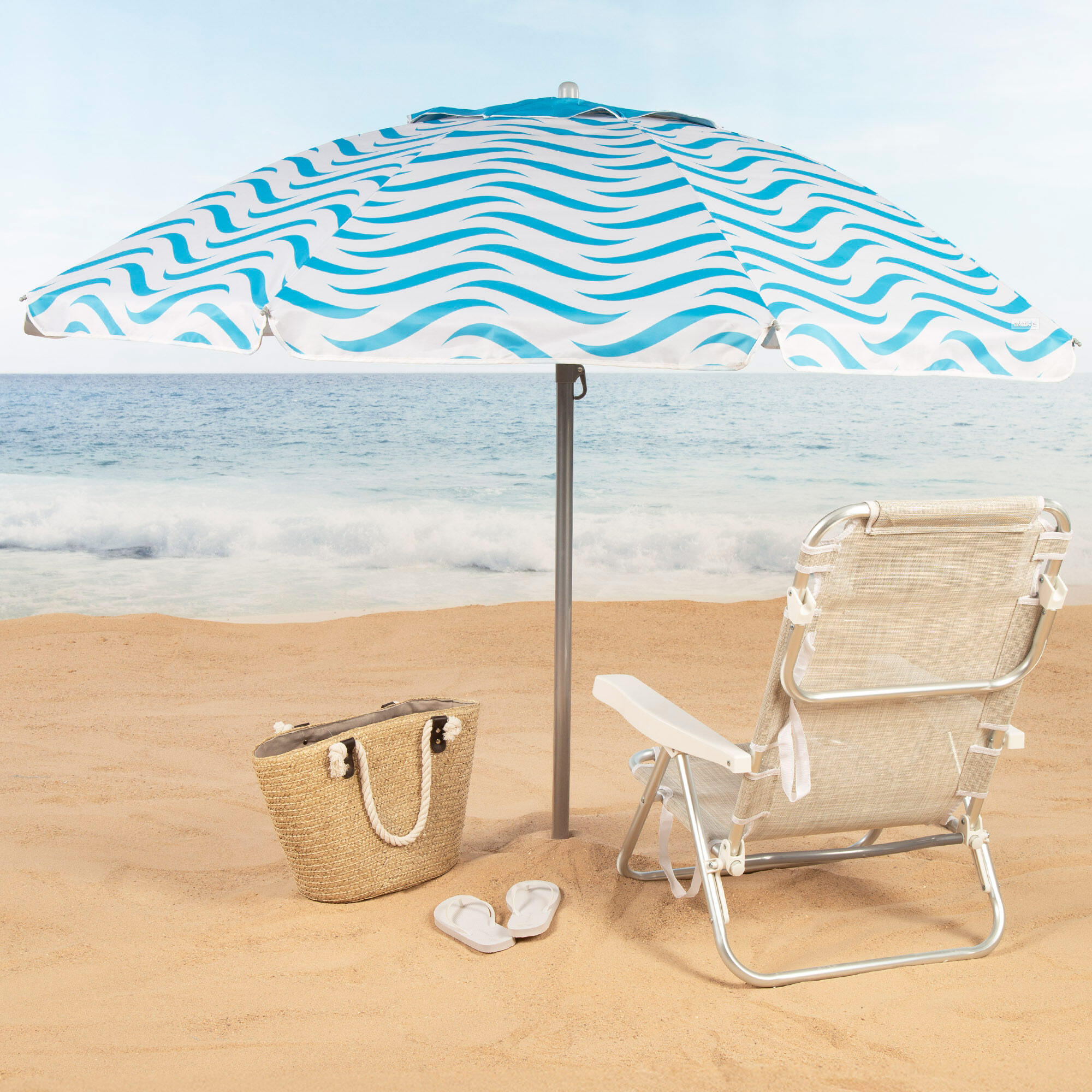 Aktive Guarda-sol de praia à prova de vento de 8 nervuras ondas de 220 cm praia 2/7