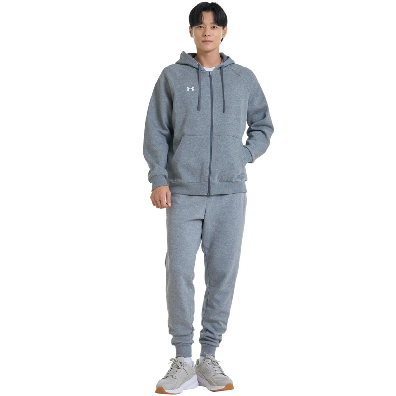 Giacca Con Cappuccio Ua Rival Fleece Grigio Chiaro Mélange Uomo 7/7