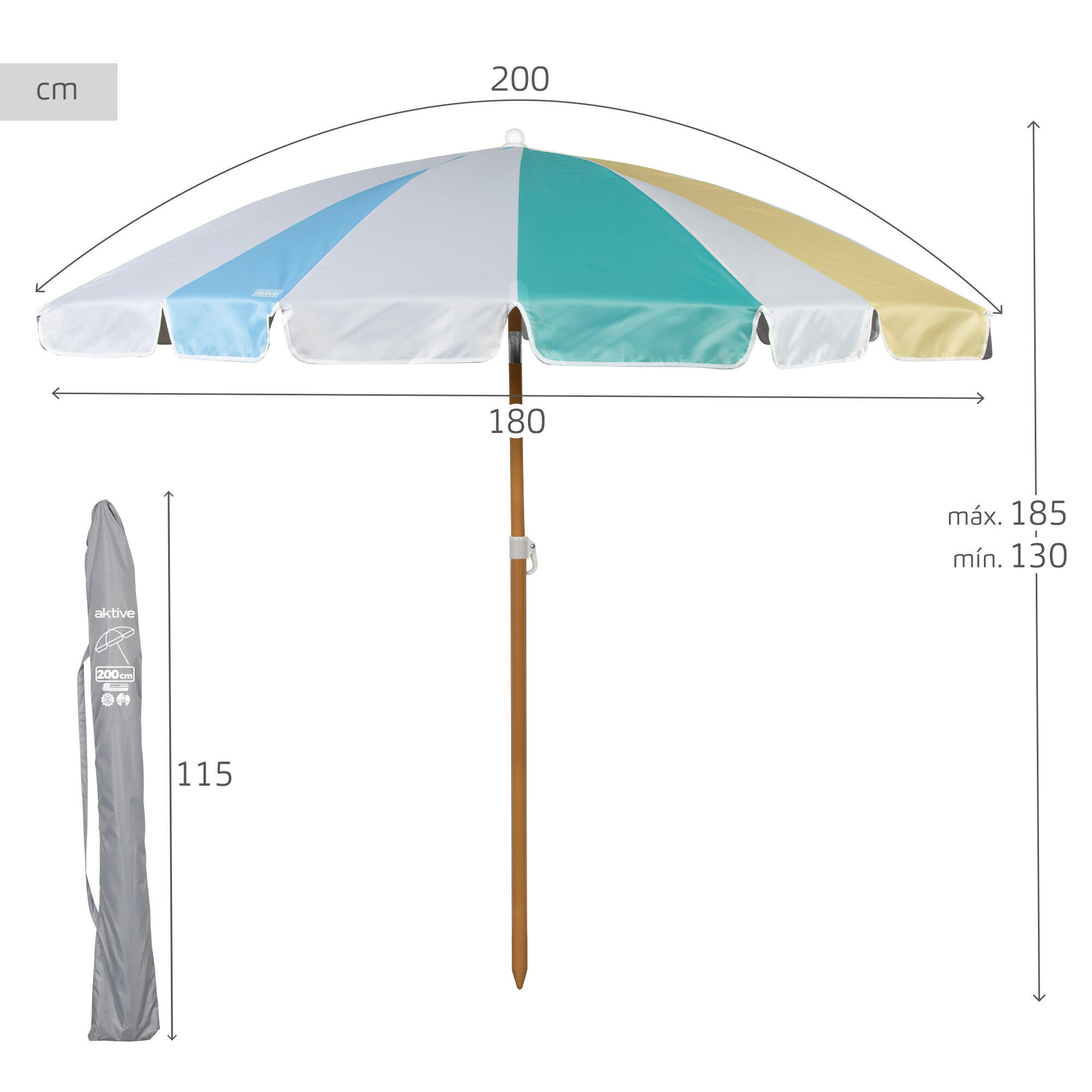 Aktive Sombrilla playa 8 varillas 200 cm arcoíris 4/7