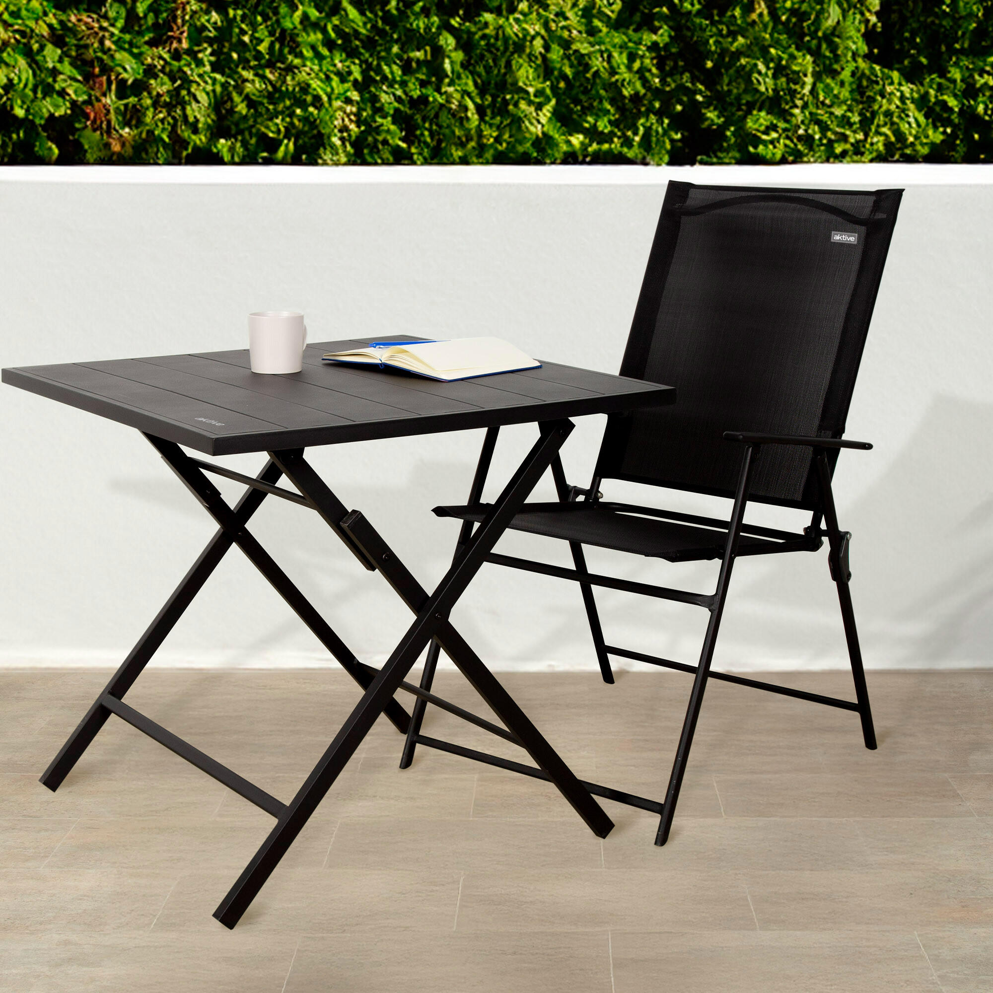 Aktive Confezione da 4 sedie da giardino pieghevoli sottili nere 47x64x95cm 2/7
