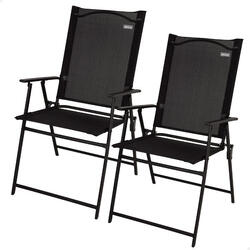 Aktive Lot de 2 chaises de jardin pliantes fines noires avec accoudoirs
