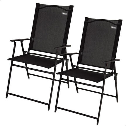 Aktive Lot de 2 chaises de jardin pliantes fines noires avec accoudoirs